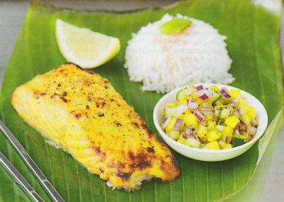 picture of Tandoori salmon with spicy mango and cucumber chutney
 Fish